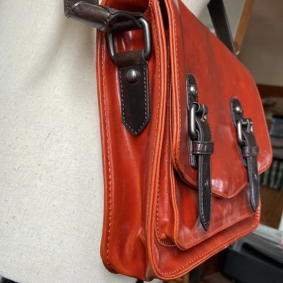 Vintage style orange vegan leather purse sale - Picture 3 of 9